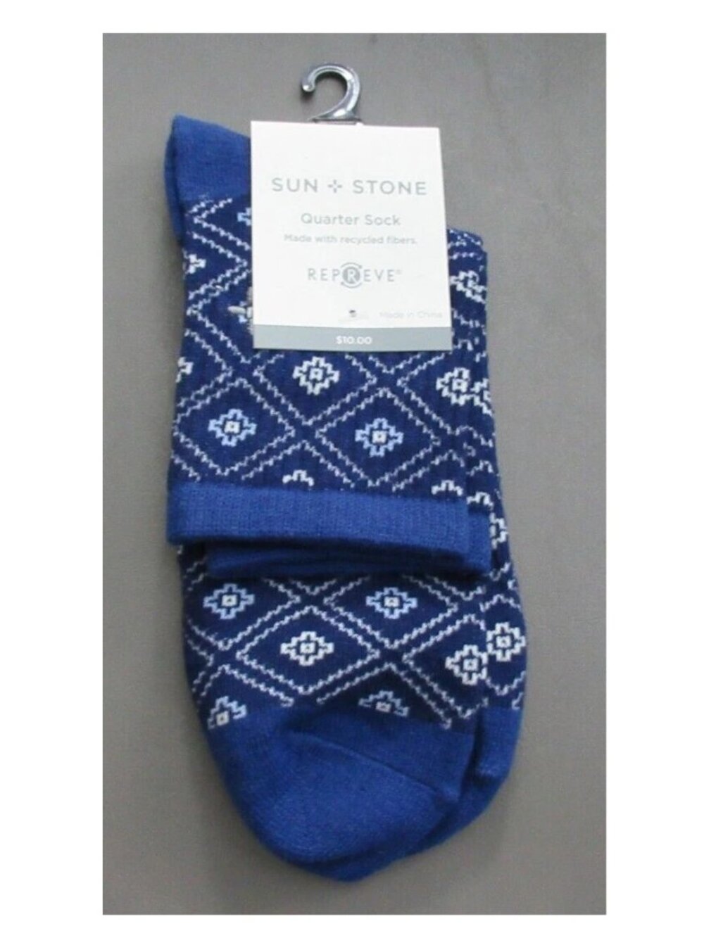 Sun + Stone Men's 1-Pair Half-Calf Quarter Socks, Blue Geometric, Shoe Size 7-12